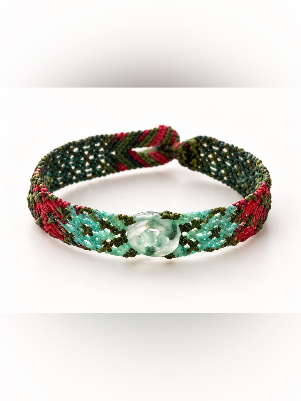 Handmade Macramé Jade Bracelet Colorful Woven Boho Artisan Jewelry